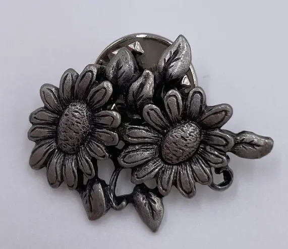 Birds and Blooms Set of 3 Pewter Pins Brooches Hummingbird Birdhouse Flowers Gray