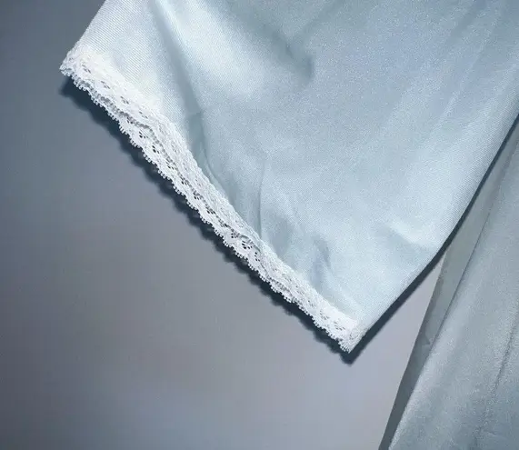 Vintage Shadowline Womens Nylon Button Up Robe House Coat Light Blue Lace Size S