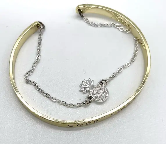 Gold and Silver 'Good Vibes' Cuff Bracelet Set