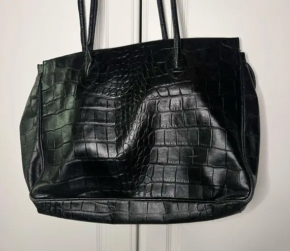 Vintage Michael Rome Made in Italy Croc Embossed Leather Tote Bag Black