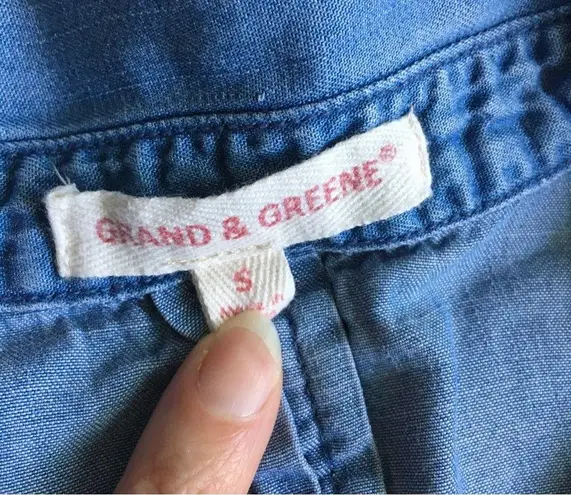 Grand & Greene Flowy, Denim Tencel Button Down Shirt, Light Blue, Size S Blue