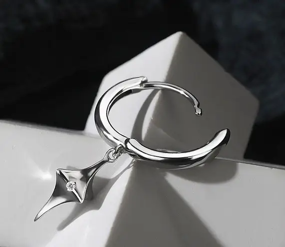 Star Dangle Drop Earrings for Men Women,Personality Punk Hip Hop Earrings Silver