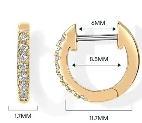 14K Gold Plated Cubic Zirconia Cuff Earrings Huggie Stud