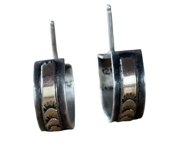 12k Gold Filled Half Hoop Etched Sunbeam Earrings Silver