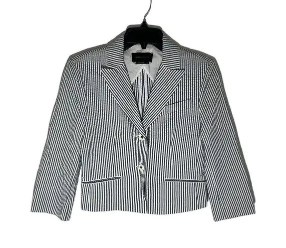 BCBGMAXAZRIA  Womens Size S Seersucker Cropped Blazer Blue White Stripe Y2K