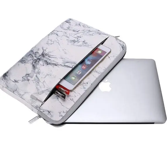 Cover Case for Macbook Air Pro Laptop Sleeve Gray White Marble Zipper SM8