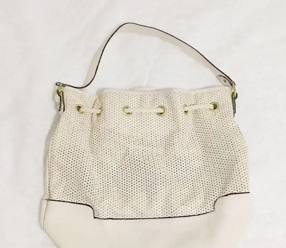 Merona Ivory Drawstring Shoulder Purse w/ Dainty Cutouts