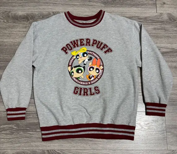 Powerpuff Girls Unisex Gray Sweatshirt Red Trim Cartoon Network Anime Graphic L Size L