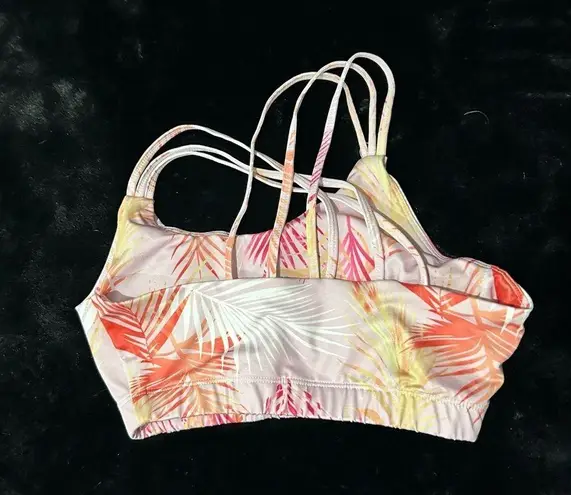 Women’s Strappy Sports Bra – Tropical Palm Print – Padded Workout Size Small