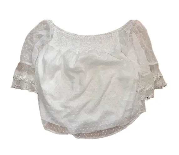 Off the Shoulder Eyelet 3/4 Sleeves Loose Fit Peasant Blouse White Size XL