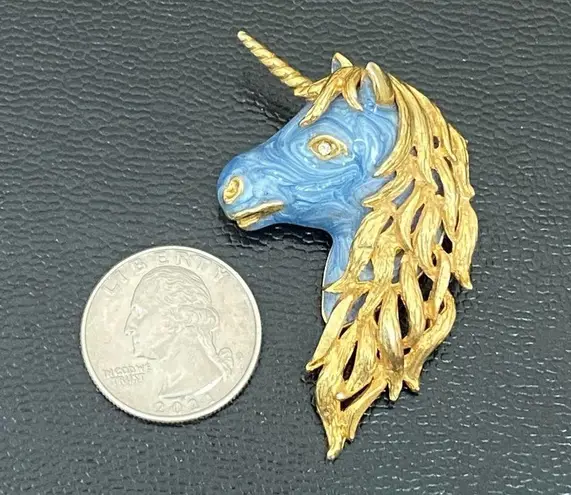 Vintage Unsigned Enameled Blue Swirl Gold