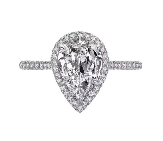 Sterling Silver SIZE 7 925 3CT Emerald Cut Sparkling Water Drop Shape Rings