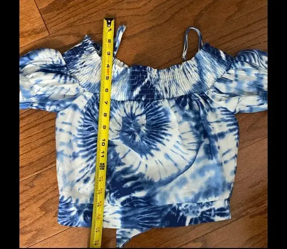 Milk and Honey Blue white wash cropped top with tie back- Size Small