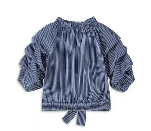 Habitual Joyce Gathered Yarn Dye Pinstripe Top Size Girls 16 Navy Blue