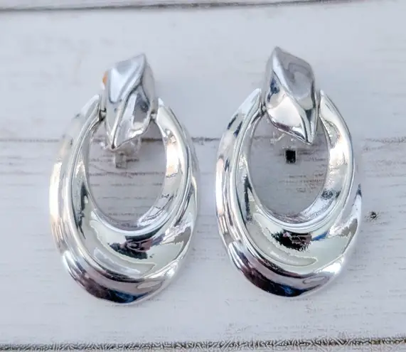 Vintage Clip On Earrings Silver Tone Large