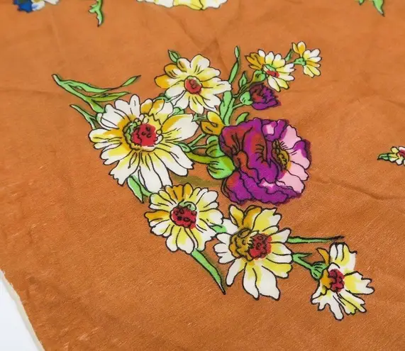 Vintage 60s Rust Floral Silk Square Scarf Wraps
