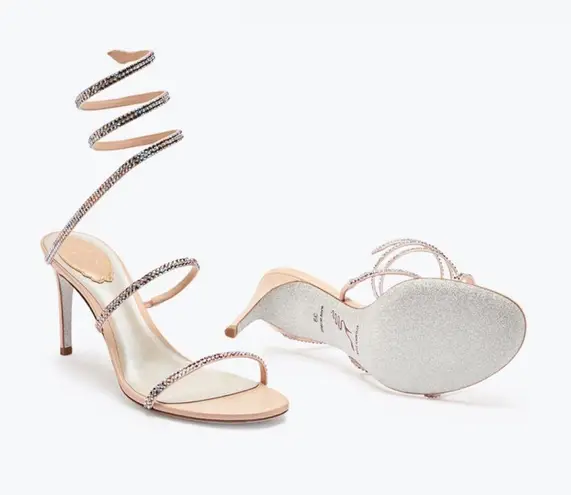 RENE CAOVILLA pink Cleo thin heeled sandals NEW Silver Size 9