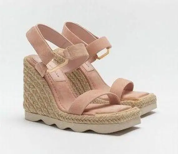 Good American  ESPADRILLE WEDGE SANDAL IN PALE PINK (beige) SUEDE Size 9 NEW