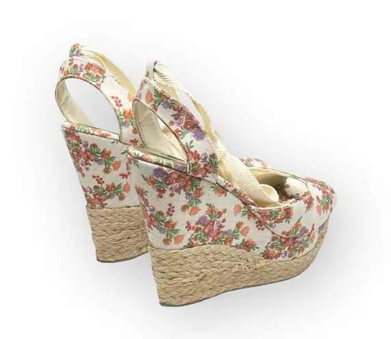 new Sergio Zelcer ❀ Platform Ankle Wrap Floral Print Sandal Espadrilles ❀ Cream Size 10
