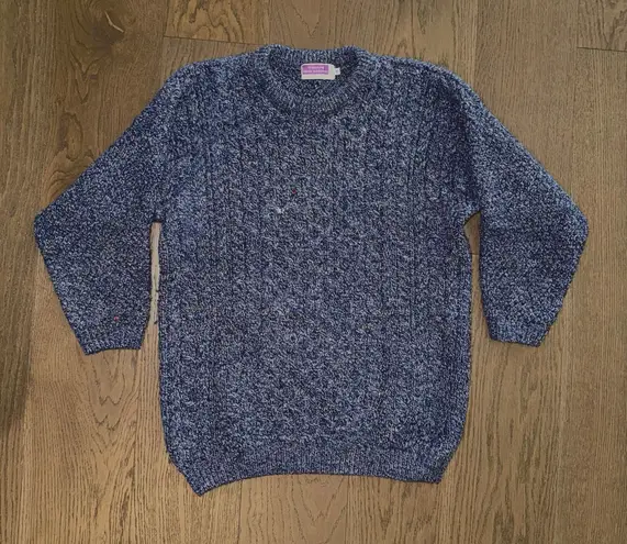 Vtg Highland Home Industries Pure New Wool CableKnit Sweater Marled Blue Size M Size M