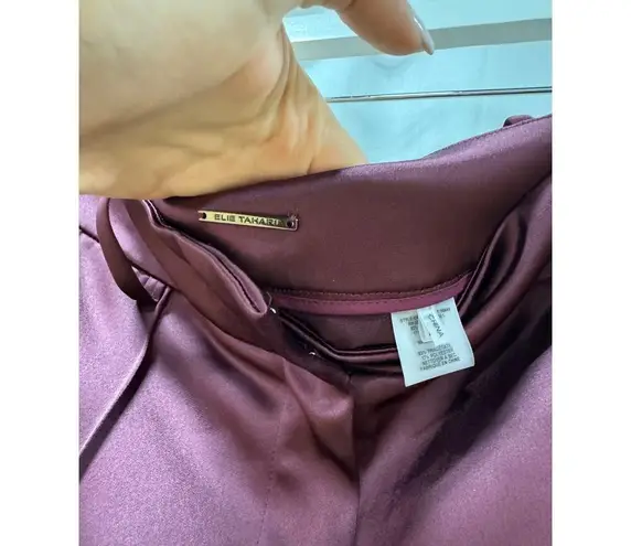 Elie Tahari Satin Pintuck High Waisted Cargo Pants Cordovan Women's Size US 8