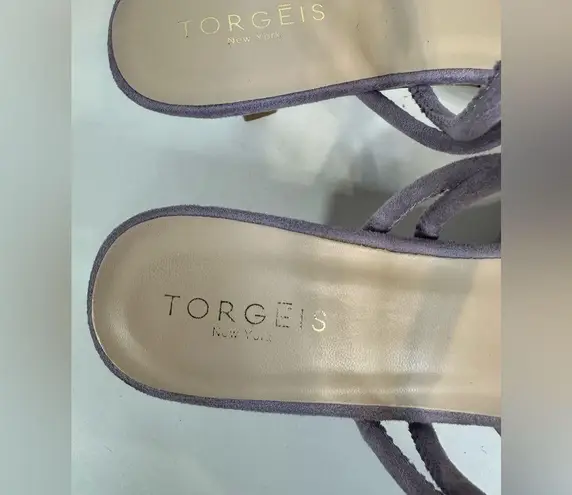 TORGEIS Medinilla Faux Suede Strappy Sandal Heel Lavender Slip On Open Toe Sz 11