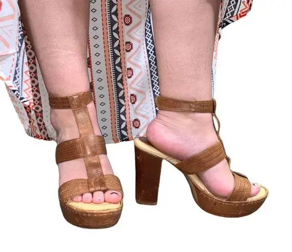 Born concept BOC Born Crown Womens Leather Sandals High Heeled Platform Strappy Summer Size 9