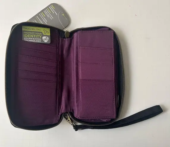 Travelon Black Nylon Zip Around Long Wallet RFID Protected