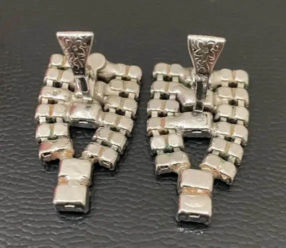 Vintage Signed PAT 1967965 Black/Clear Pave Rhinestones Clip On Earrings 11.0g Black