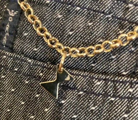 Armani Junior girls size 11a chain embellished blue gray denim mini skirt 26" W