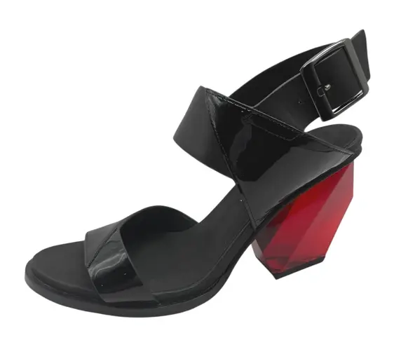 United Nude Shoes Women 9 Black Delta Run Patent Leather Red Gem Block Heel