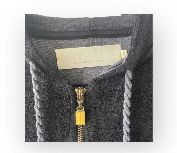 Y2K: new Kritik Nola Terry Juicy Zipper Kangaroo Pocket Hoodie Black L Size L