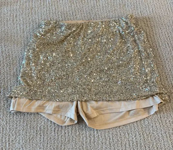 Sequin Mini Skirt w Shorts Gold Size L