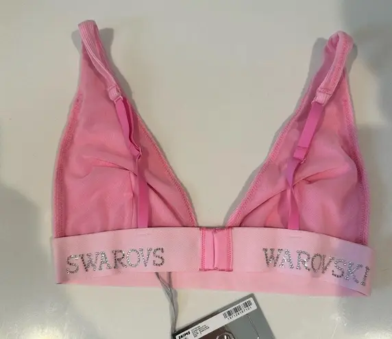 SKIMS  x Swarovski Cotton Rib Plunge Crystal Bralette Bubble Gum Pink Small NEW