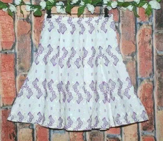 NWT WDNY White & Purple Embroidered Skirt Size 4 Sequin A