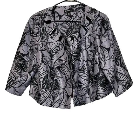 Dana Kay Purple & Black Floral Half Sleeve Cropped Blazer Jacket Size 14W