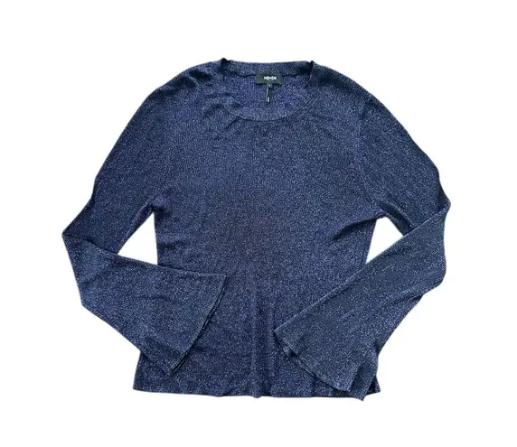 ME+EM Women's L Metallic Sparkle Navy Blue Long Sleeve Ribbed Knit Top Sweater Size L