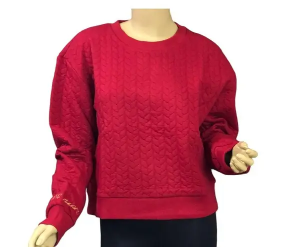 Laila Ali Rio Red Cable Knit Jacquard Sweatshirt Pullover Sweater. NWT! Size L