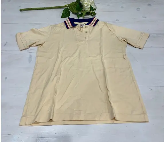 J.G. Hook Vintage Polo Shirt Womens S Short Sleeve Striped Collar Beige Tan