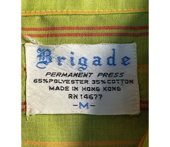 Vintage Brigade Striped Button Up Shirt Neon Green Orange Yellow Unisex Disco Size M