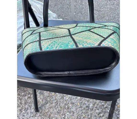 Vintage Le Sac Patchwork Woven Straw Shoulder Handbag Purse Satchel Multi Colors