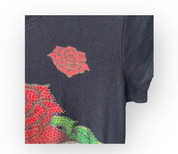 Y2K: Broken Heart ✿ Crystal Rose Tattoo Tee T Shirt ✿ Black Small ✿ Stretch Fit