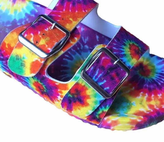 Boutique NWT Rainbow Tie Dye Strap Sandals Slides