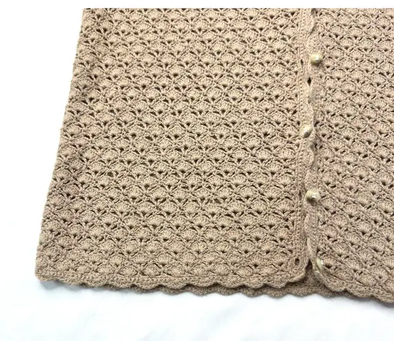 White Stag Crochet Sweater Vest Beige Ramie Cotton Large Boho Cottage Retro Hippy Festival