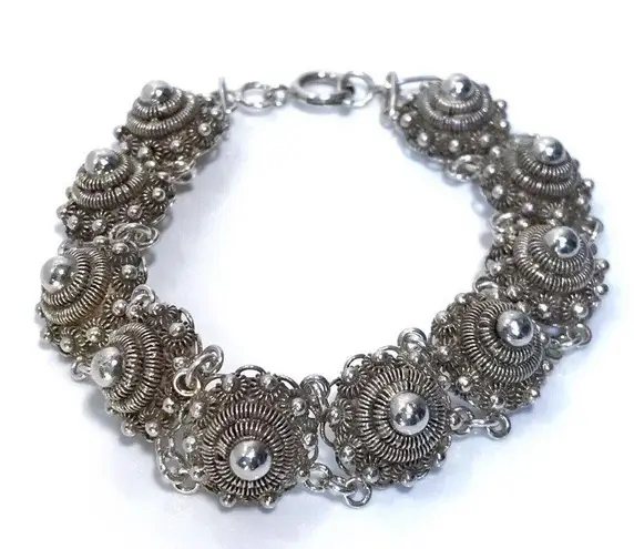 COLLECTIBLE 1940βs A. HEIKOOP CANNETILLE ROSETTE FILIGREE 835 SILVER BRACELET