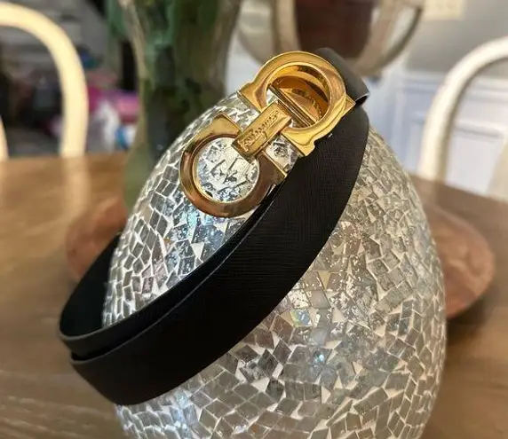 Salvatore Ferragamo Black and Gold leather Belt