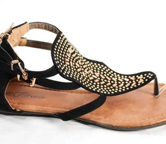 None Classic Boho New Black Sandals Gold Detail Beading Size 9