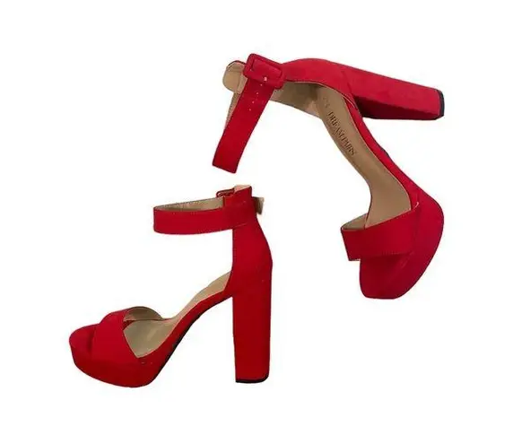Dream Paris Dream Pairs heels woman’s red chunky fashion ankle strap platform shoe New Sz 7