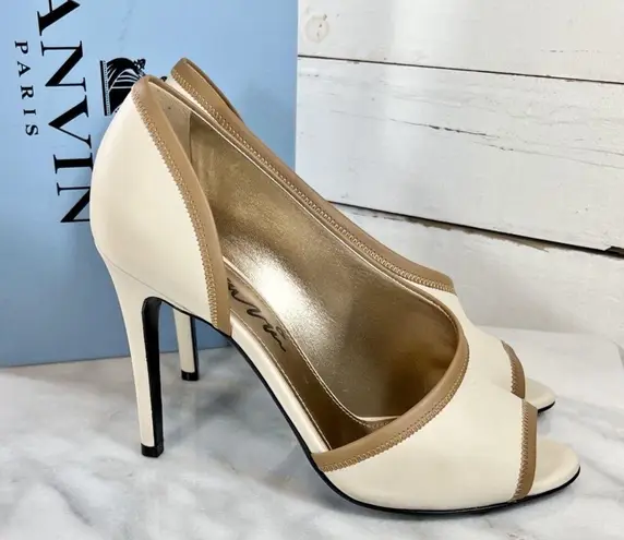 Ecru Lanvin Paris Leather D’Orsay Open Toe Stilettos