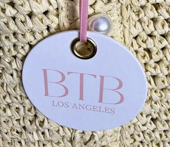 BTB Los Angeles Lisbeth Raffia Tote Unlined Pearl Detail Tan